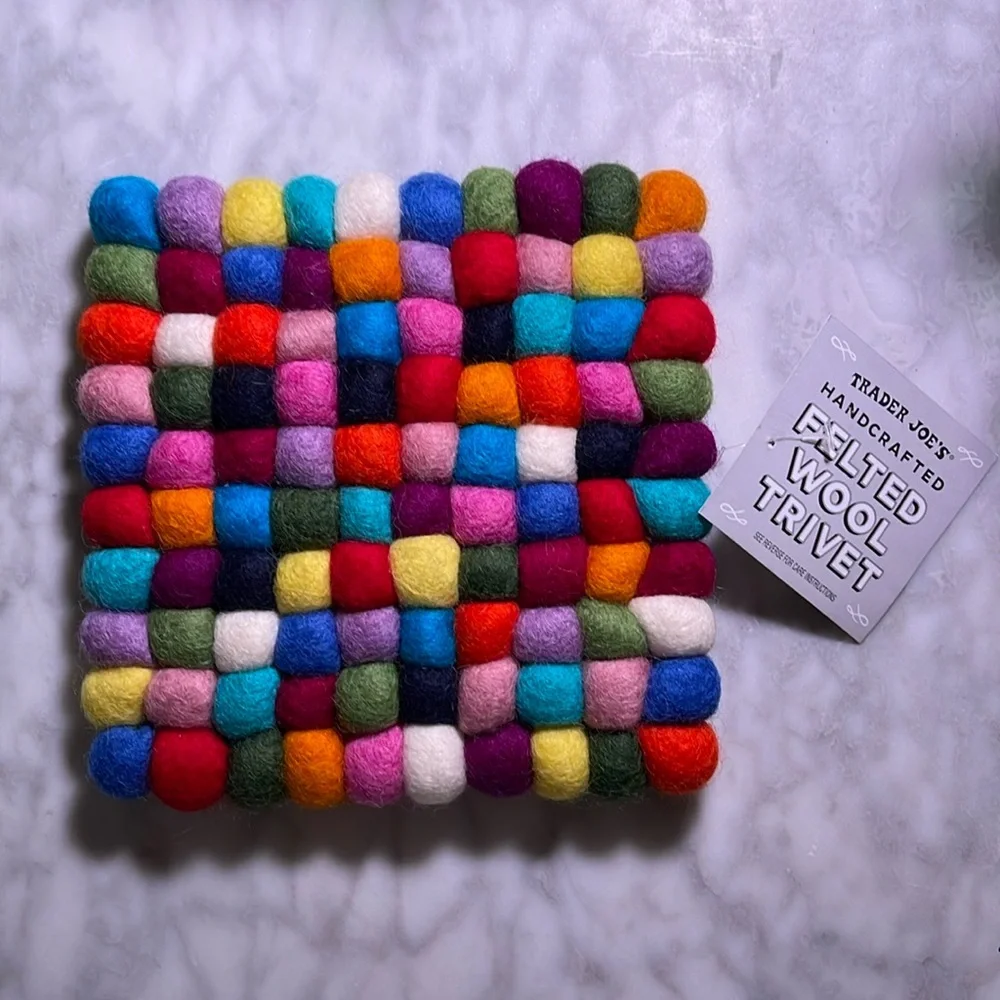 Trader Joe’s Handcrafted Felted Wool Trivet -NWT,never used,whimsical multicolor - Picture 1 of 12